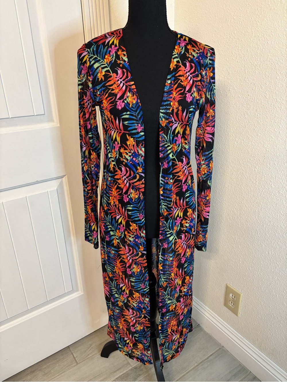 Almost Famous Black Floral Sheer Top with Multicolor Print